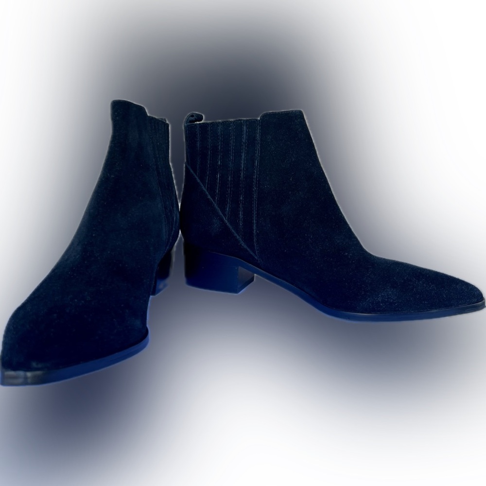 Black suede ankle boots, cowboy point toe size 8